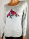 $59 Karen Scott Women's Long Sleeve Studded Birds Scoop Neck Blouse Top Gray M