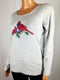 $59 Karen Scott Women's Long Sleeve Studded Birds Scoop Neck Blouse Top Gray M