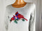 $59 Karen Scott Women's Long Sleeve Studded Birds Scoop Neck Blouse Top Gray M