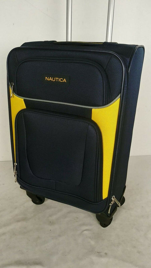 $460 New Nautica Oceanview 20" Luggage Spinner Suitcase Blue Yellow Carry On