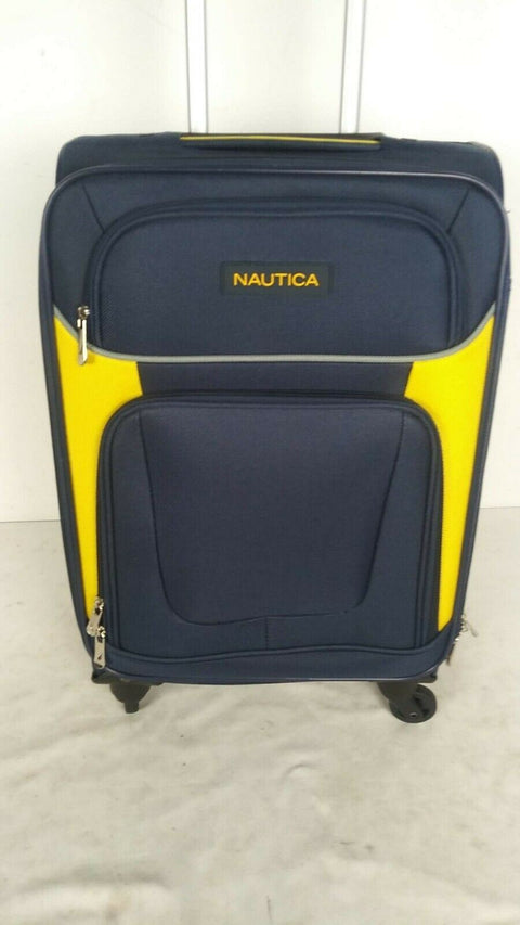$460 New Nautica Oceanview 20" Luggage Spinner Suitcase Blue Yellow Carry On