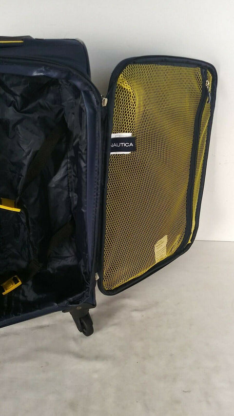 $460 New Nautica Oceanview 20" Luggage Spinner Suitcase Blue Yellow Carry On