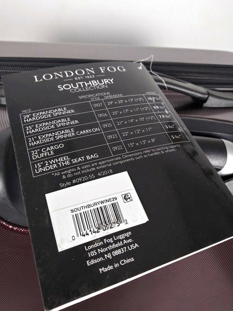 $340 London Fog Southbury 29" Hardcase Expandable Spinner Luggage Suitcase Wine