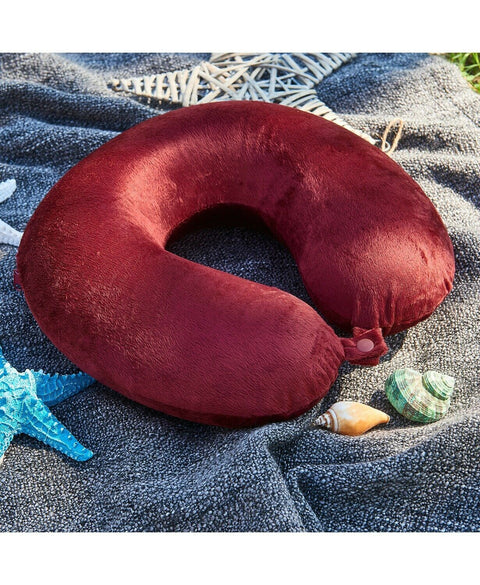 $40 New Bon Voyage Travel Memory foam Neck Pillow & Throw Blanket Set Red/Black