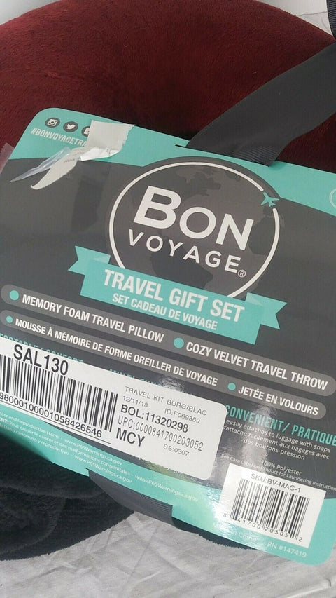 $40 New Bon Voyage Travel Memory foam Neck Pillow & Throw Blanket Set Red/Black
