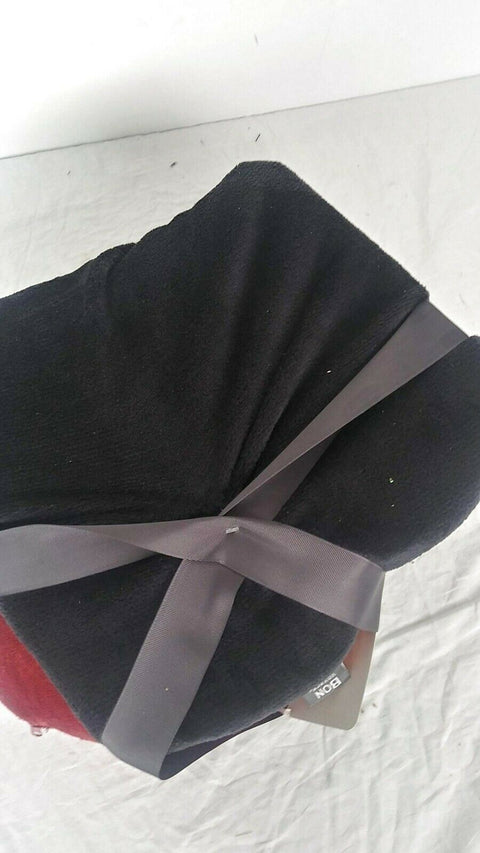 $40 New Bon Voyage Travel Memory foam Neck Pillow & Throw Blanket Set Red/Black