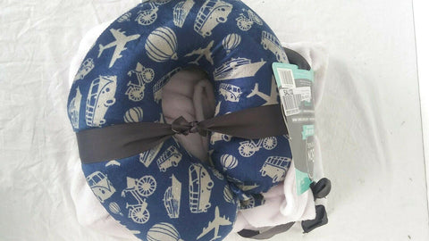 $40 New Bon Voyage Travel Memory foam Neck Pillow & Throw Blanket Set Blue/Ivory
