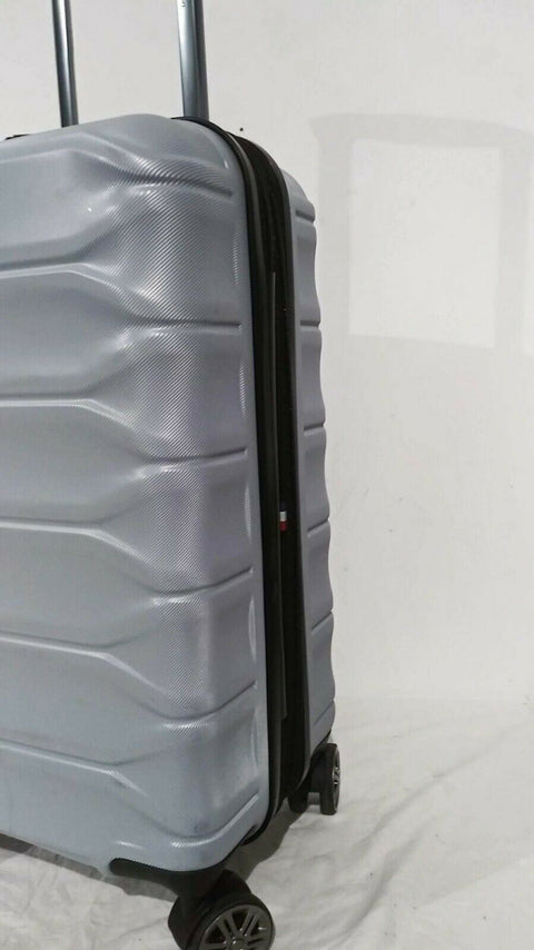 $250 Delsey Meteor 21" Hard Spinner Carry On Suitcase Luggage Expandable Silver