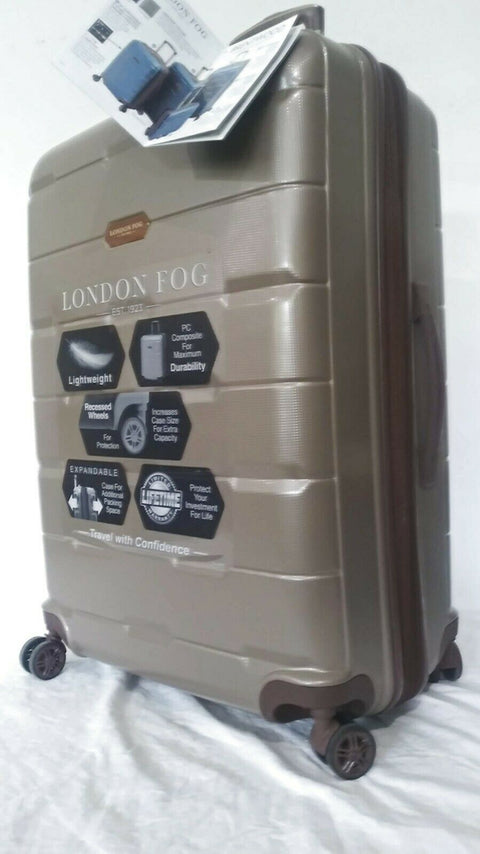$280 New London Fog Brentwood 28" Hard Case Spinner Suitcase Luggage Champagne