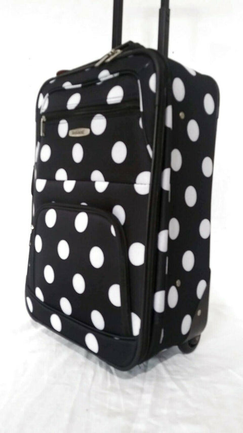 $240 New Rockland 2 Piece Carry On Luggage Set Rolling Suitcase Multi Polka Dots