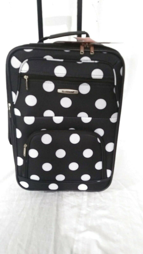 $240 New Rockland 2 Piece Carry On Luggage Set Rolling Suitcase Multi Polka Dots