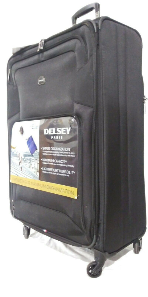 $320 New Delsey Opti-Max 29" Expandable Spinner Suitcase Luggage Black Upright