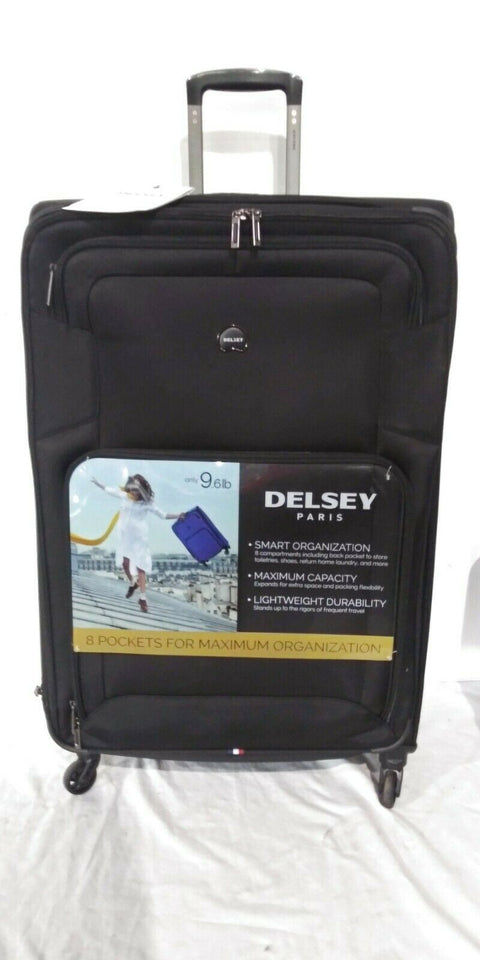 $320 New Delsey Opti-Max 29" Expandable Spinner Suitcase Luggage Black Upright