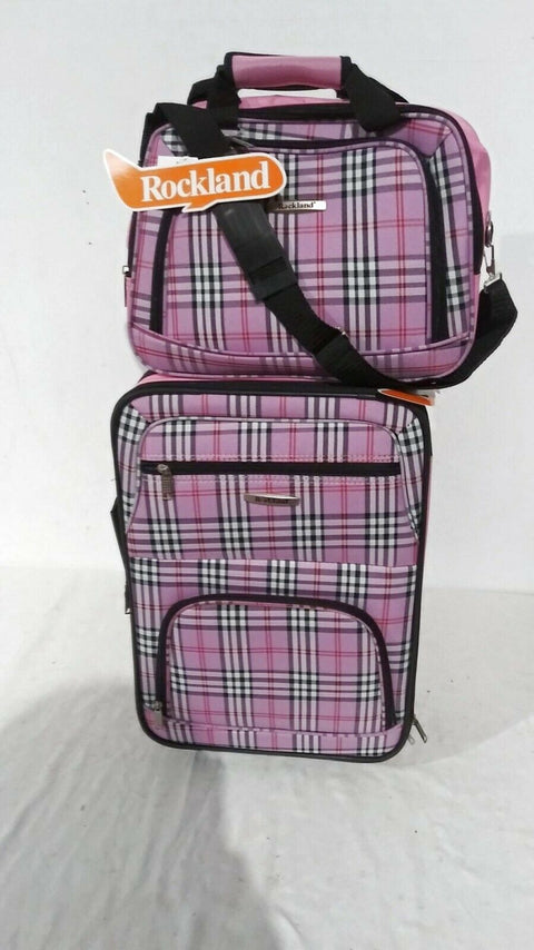 $240 New Rockland 2 Piece Carry On Luggage Set Rolling Suitcase Pink
