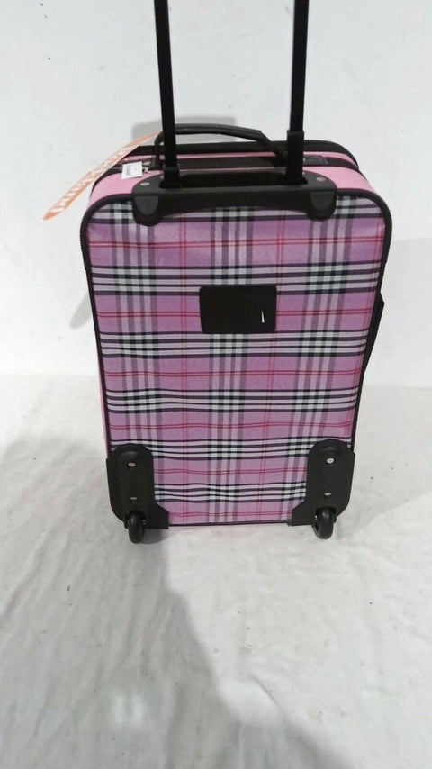 $240 New Rockland 2 Piece Carry On Luggage Set Rolling Suitcase Pink