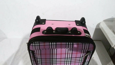 $240 New Rockland 2 Piece Carry On Luggage Set Rolling Suitcase Pink