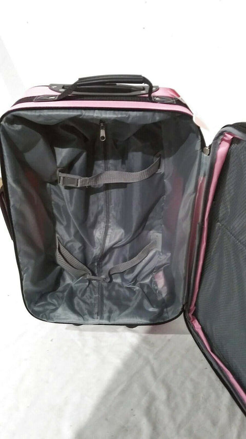 $240 New Rockland 2 Piece Carry On Luggage Set Rolling Suitcase Pink