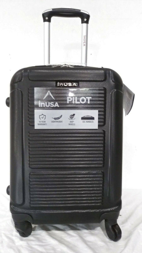$240 InUSA Pilot 20" Lightweight Hard Carry On Spinner Suitcase Luggage Black