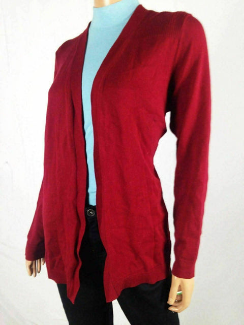 New Karen Scott Womens Long Sleeve Front Open Cardigan Shrug Red Ribbed Size L