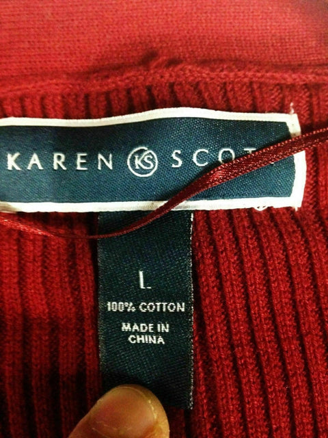 New Karen Scott Womens Long Sleeve Front Open Cardigan Shrug Red Ribbed Size L