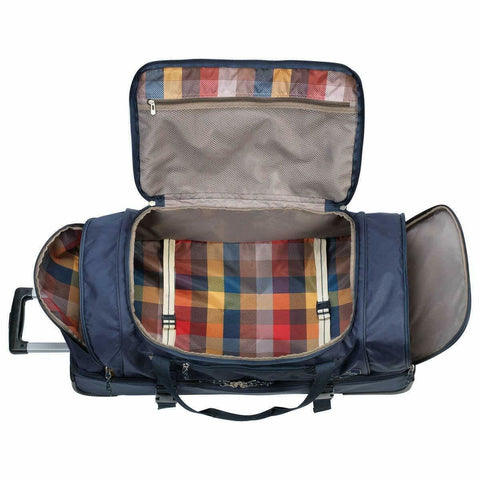 $380 Skyway Globe Trekker 2 Compartment Rolling Wheeled Duffel Bag 34" Blue