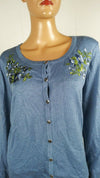 Karen Scott Women Long Sleeve Blue Embroidery Button Cardigan Sweater Plus 3X