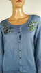 Karen Scott Women Long Sleeve Blue Embroidery Button Cardigan Sweater Plus 3X
