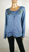 Karen Scott Women Long Sleeve Blue Embroidery Button Cardigan Sweater Plus 3X