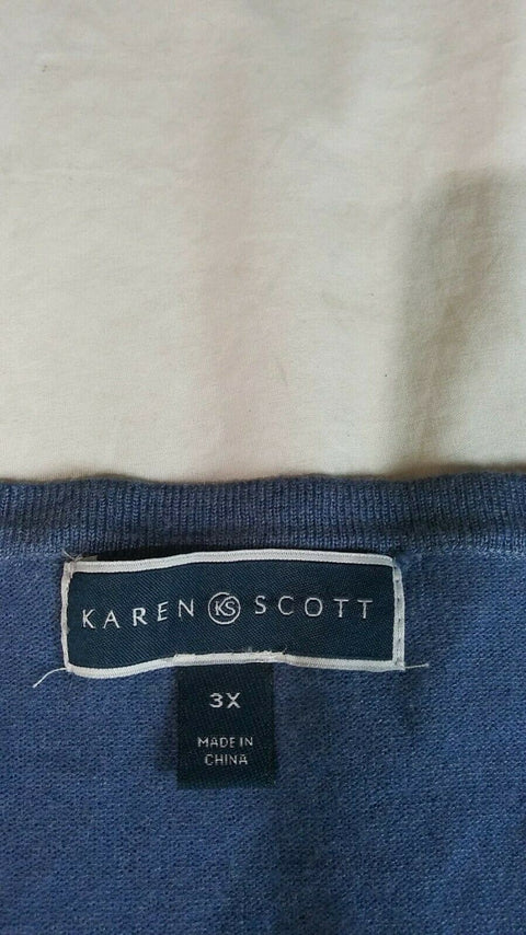 Karen Scott Women Long Sleeve Blue Embroidery Button Cardigan Sweater Plus 3X