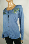 Karen Scott Women Long Sleeve Blue Embroidery Button Cardigan Sweater Plus 1X