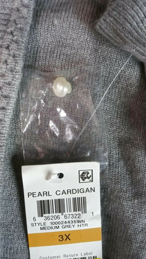 New Karen Scott Women Long Sleeve Gray Pearl Button Cardigan Sweater Plus 3X