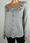 Karen Scott Women's Long Sleeve Gray Embroidery Button Cardigan Sweater Plus 2X