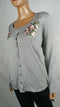 Karen Scott Women's Long Sleeve Gray Embroidery Button Cardigan Sweater Plus 2X