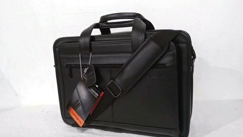 $320 NEW Samsonite Leather Expandable Laptop Briefcase Bag Black Business Case