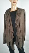 Karen Scott Women Long Sleeve Brown Front Open Ruffled Cardigan Sweater Plus 1X