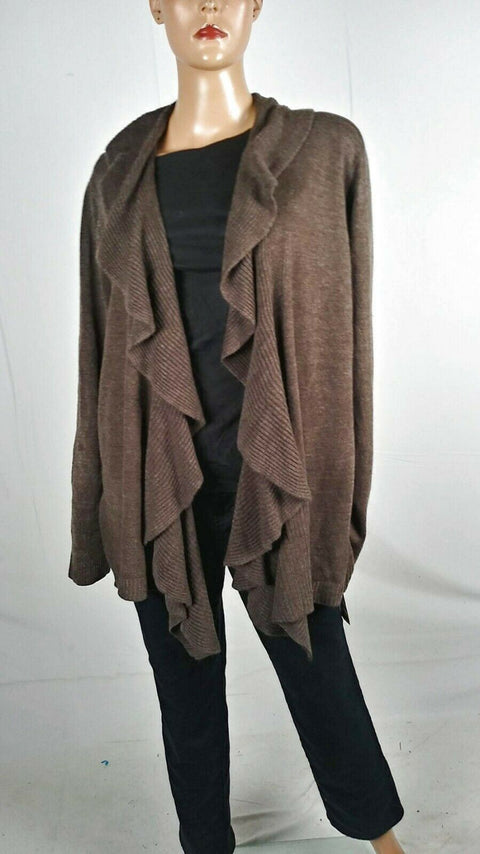 Karen Scott Women Long Sleeve Brown Front Open Ruffled Cardigan Sweater Plus 1X