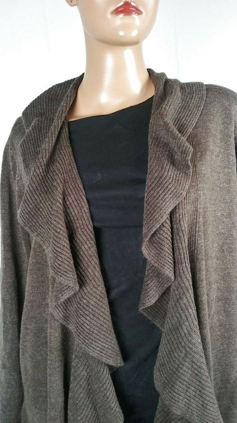 Karen Scott Women Long Sleeve Brown Front Open Ruffled Cardigan Sweater Plus 1X