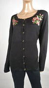 Karen Scott Women's Long Sleeve Black Embroidery Button Cardigan Sweater Plus 0X