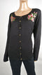 Karen Scott Women's Long Sleeve Black Embroidery Button Cardigan Sweater Plus 0X