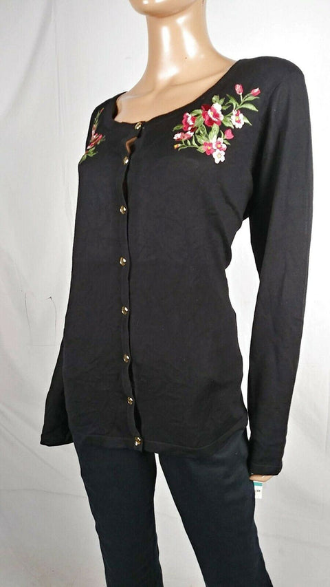 Karen Scott Women's Long Sleeve Black Embroidery Button Cardigan Sweater Plus 0X