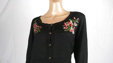 Karen Scott Women's Long Sleeve Black Embroidery Button Cardigan Sweater Plus 0X