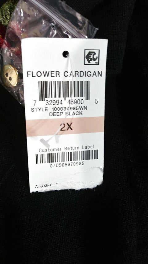 Karen Scott Women's Long Sleeve Black Embroidery Button Cardigan Sweater Plus 2X