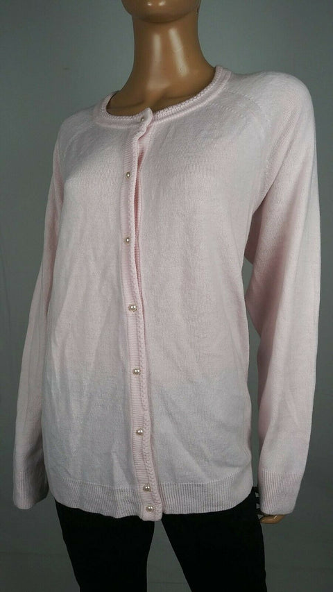 New Karen Scott Women Long Sleeve Pink Pearl Button Cardigan Sweater Plus 1X