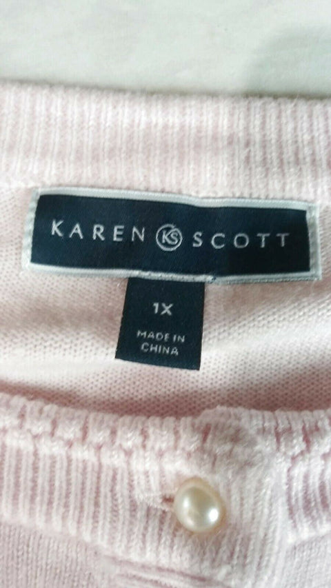 New Karen Scott Women Long Sleeve Pink Pearl Button Cardigan Sweater Plus 1X