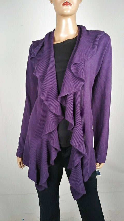 Karen Scott Women Long Sleeve Purple Front Open Ruffle Cardigan Sweater Plus 1X