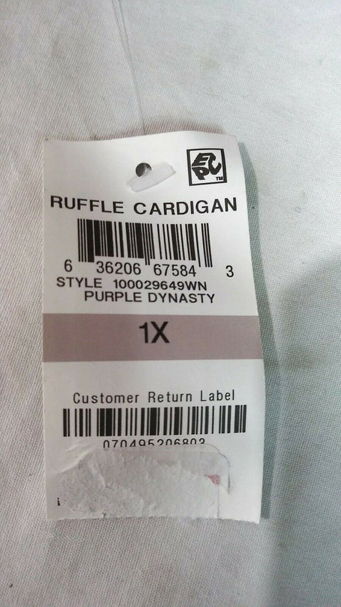 Karen Scott Women Long Sleeve Purple Front Open Ruffle Cardigan Sweater Plus 1X