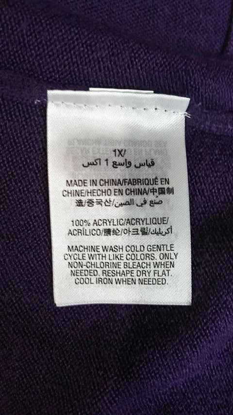 Karen Scott Women Long Sleeve Purple Front Open Ruffle Cardigan Sweater Plus 1X