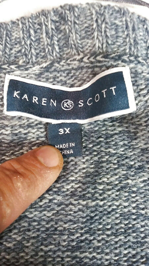 Karen Scott Women Long Sleeve Blue Front Open Cardigan Duster Sweater Plus 3X