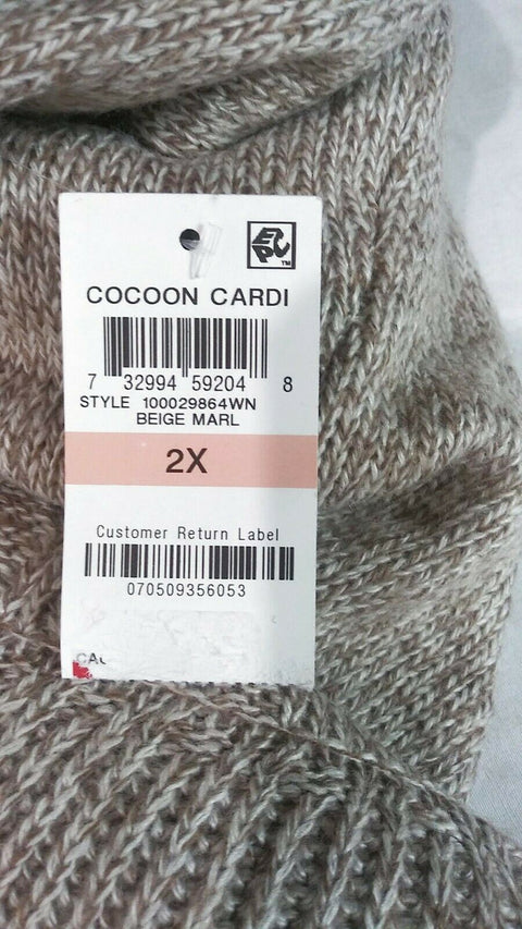 Karen Scott Women Long Sleeve Marl Front Open Ruffle Cardigan Sweater Plus 2X