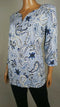 Karen Scott Women 3/4 Sleeve Henley Neck Blue Paisley Print Blouse Top Plus 1X